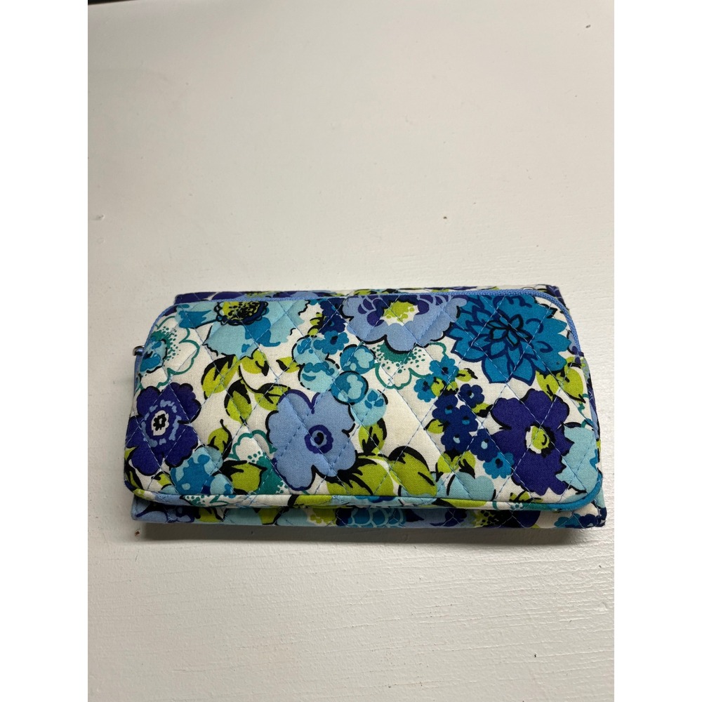 Vera Bradley All In One Crossbody Wallet Blue Green Floral‎ Quilted Cotton - Picture 3 of 4